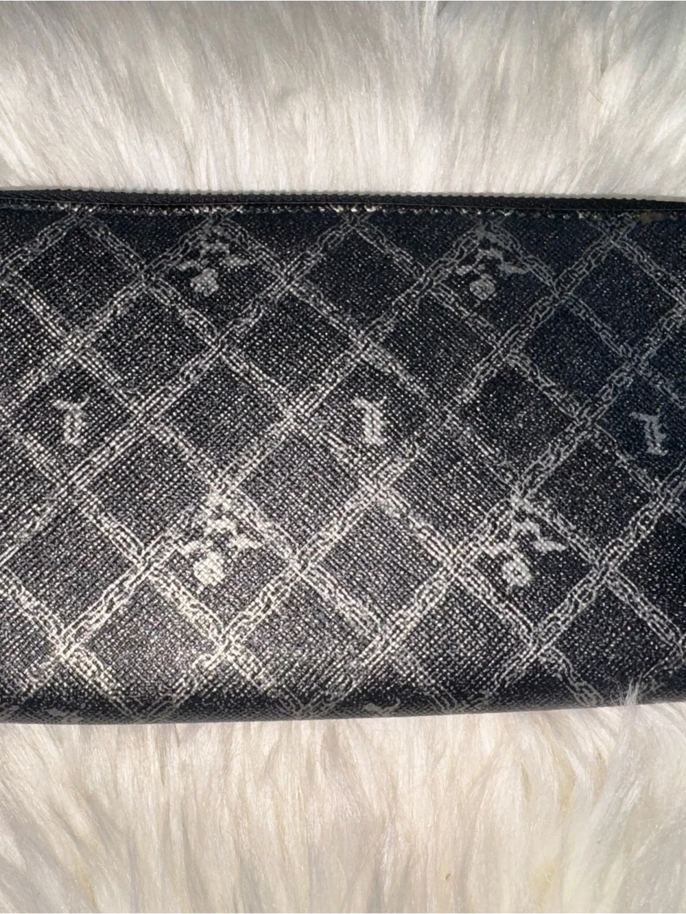 L.A.M.B. Black and Silver Monogram Zip Wallet
